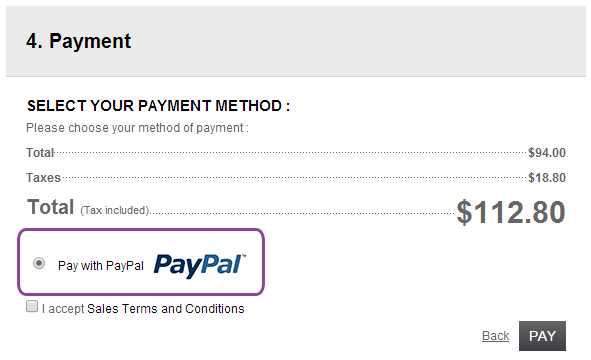 PayPal payment method